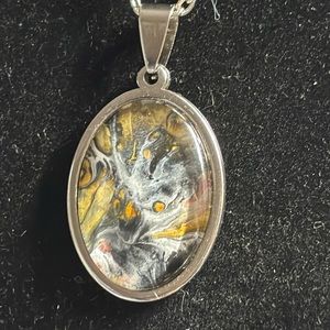 HANDCRAFTED Stainless Steel Painted Pendant Necklace with Leather Cord